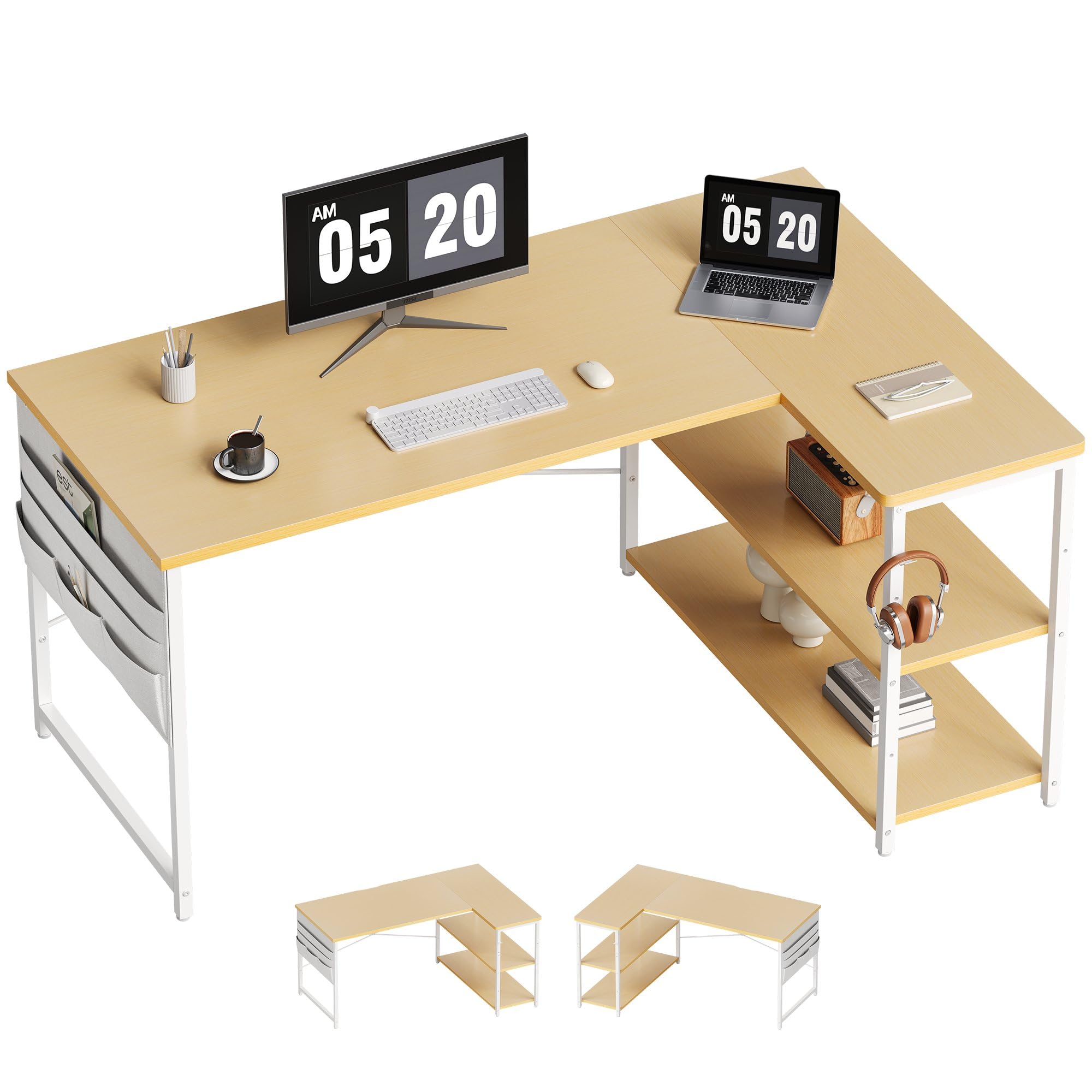 Amazon | YeTom l字デスク ゲーミングデスク 机 デスク 右棚左棚 幅